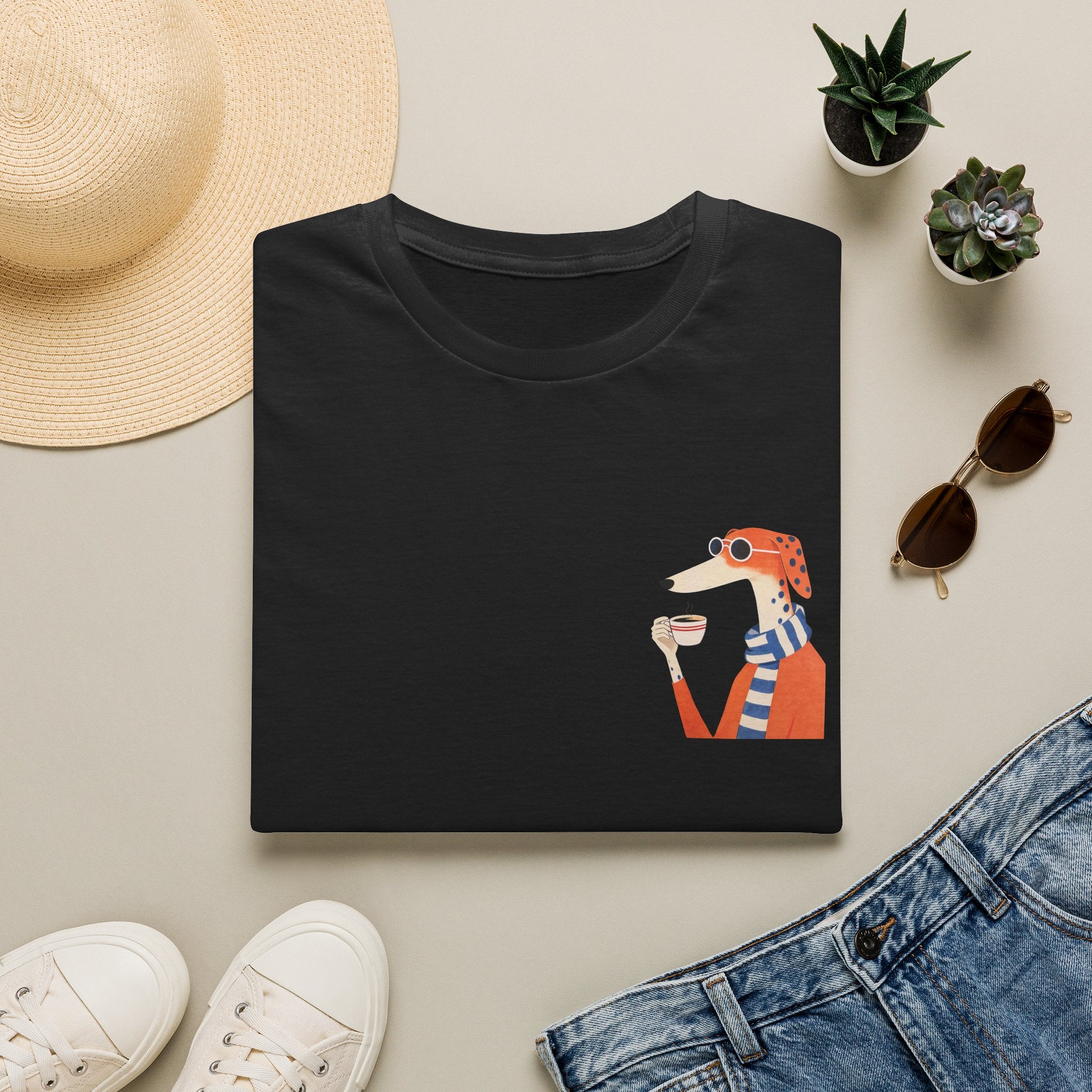 Fred The Dog Collection/ Base tee/ Fred Sipping Coffee