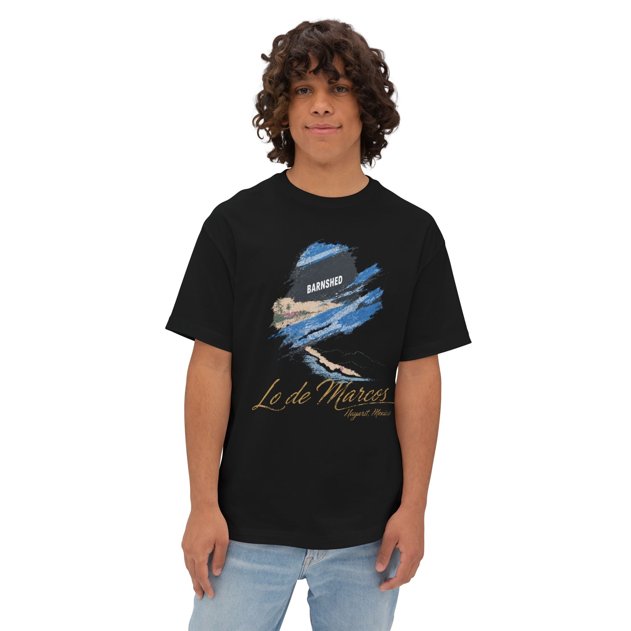 Boxy Tee — Coastal Brushstroke "La de Marcos" Graphic Shirt