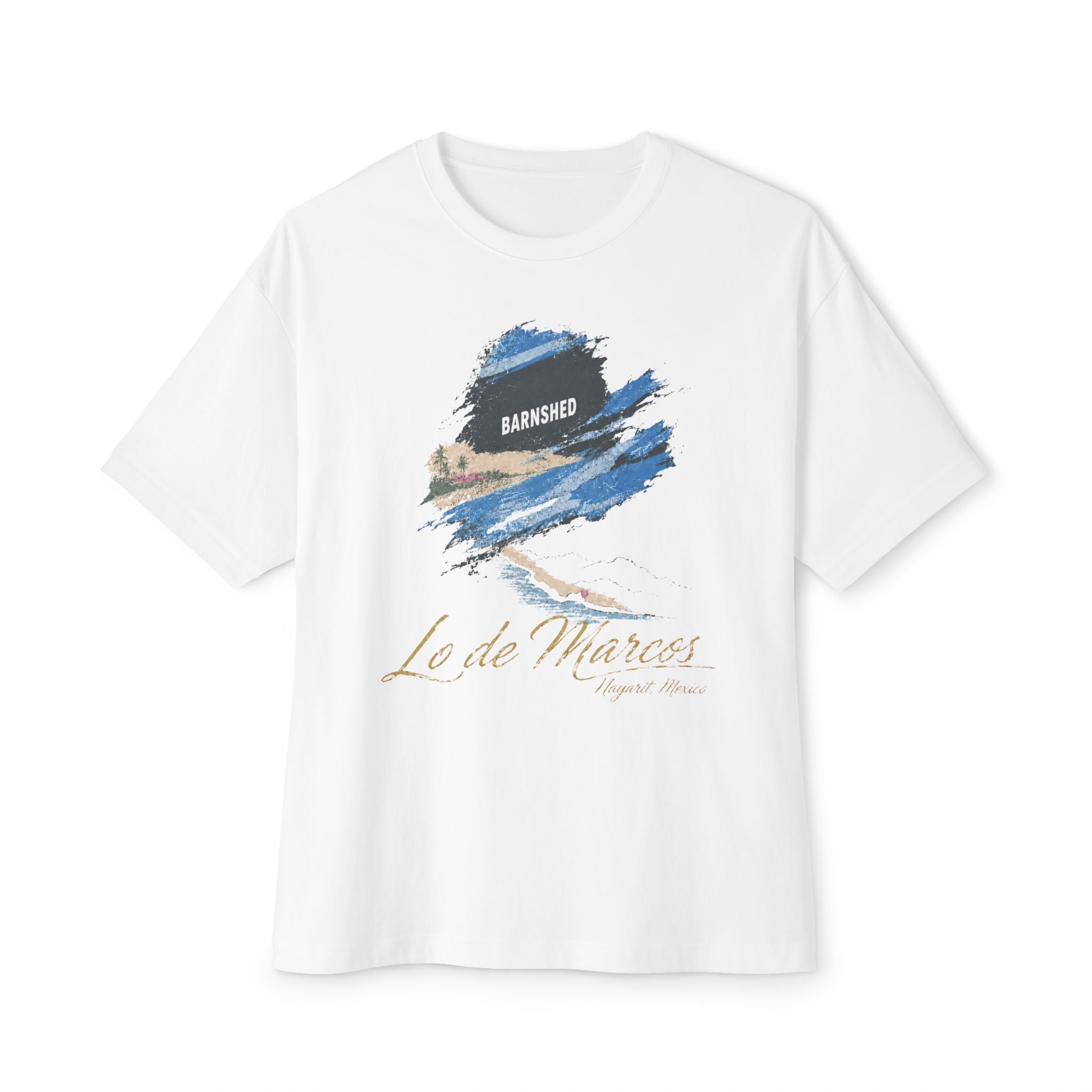 Boxy Tee — Coastal Brushstroke "La de Marcos" Graphic Shirt