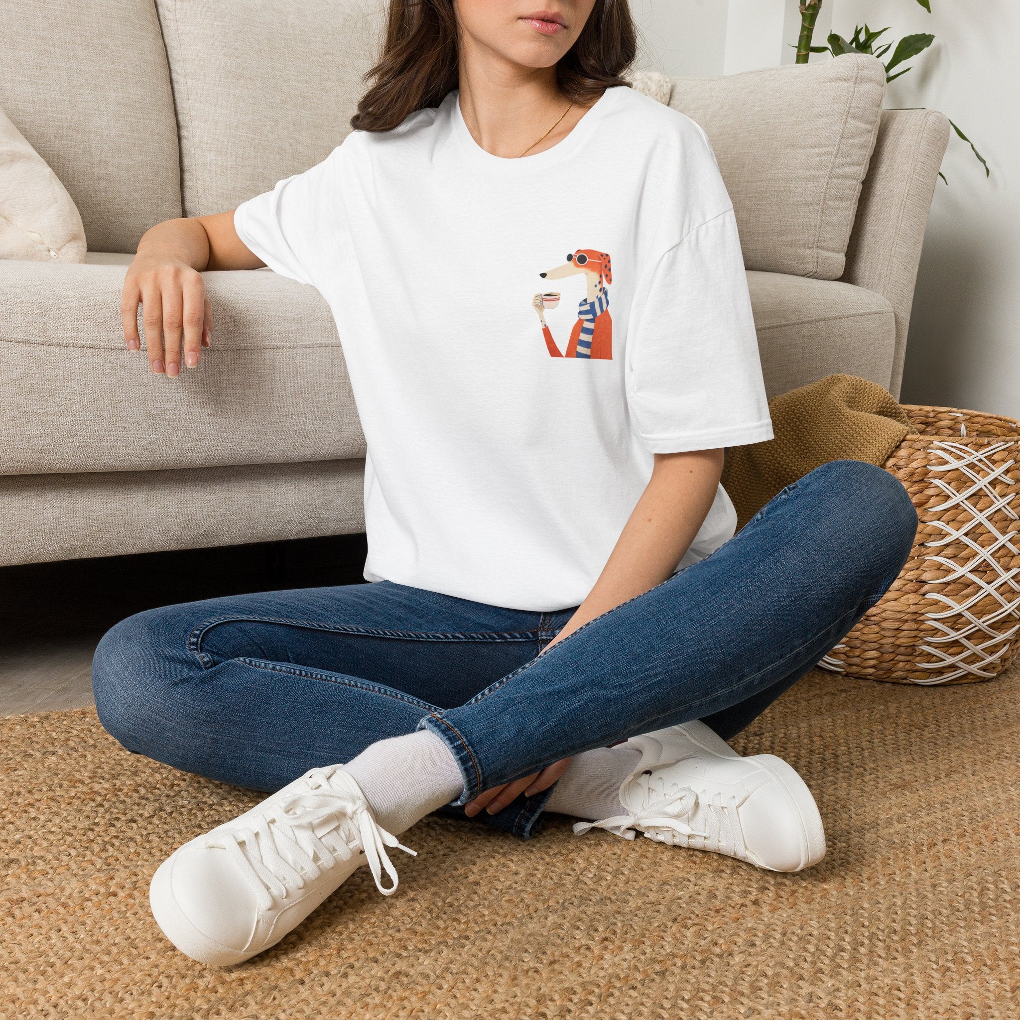 Fred The Dog Collection/ Base tee/ Fred Sipping Coffee