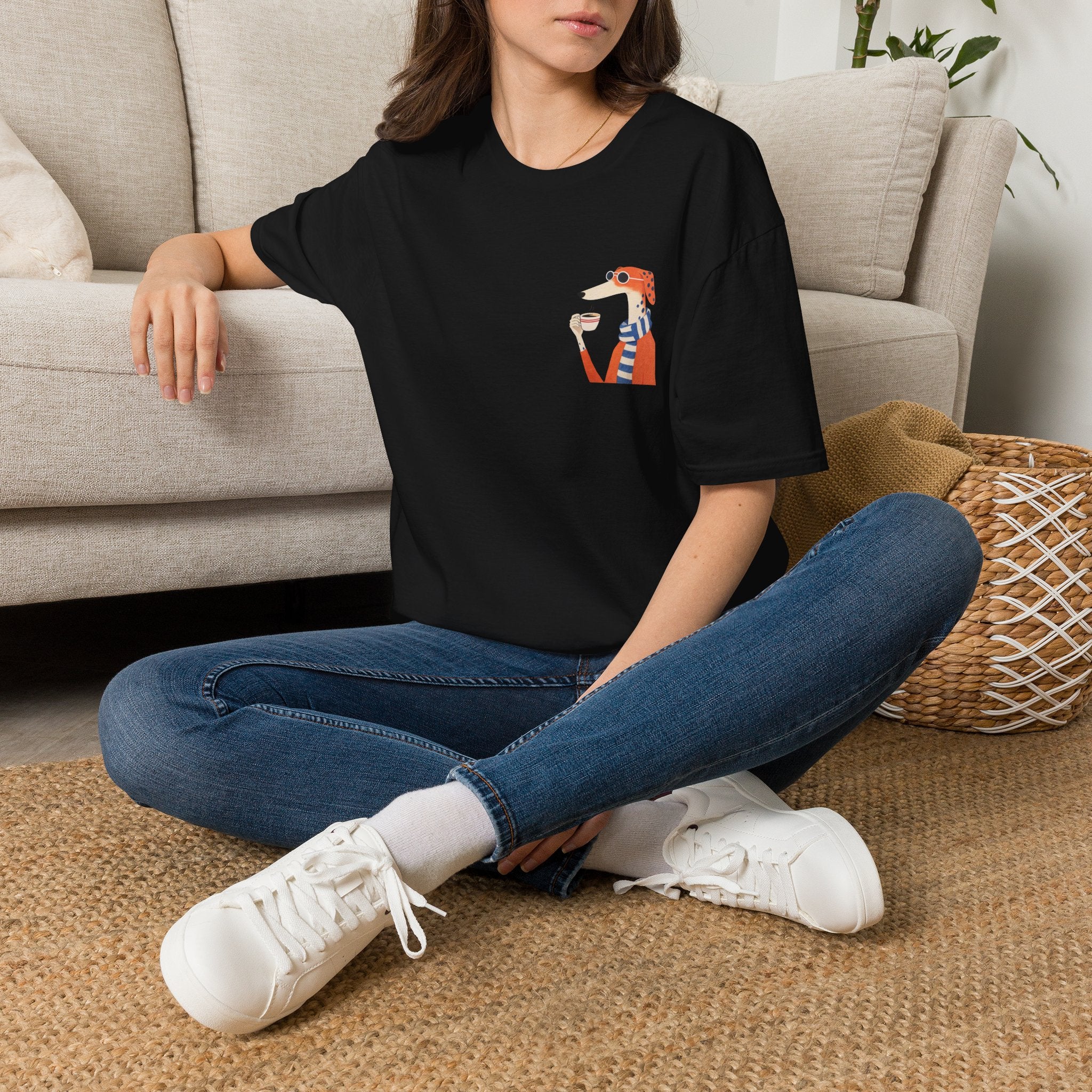 Fred The Dog Collection/ Base tee/ Fred Sipping Coffee